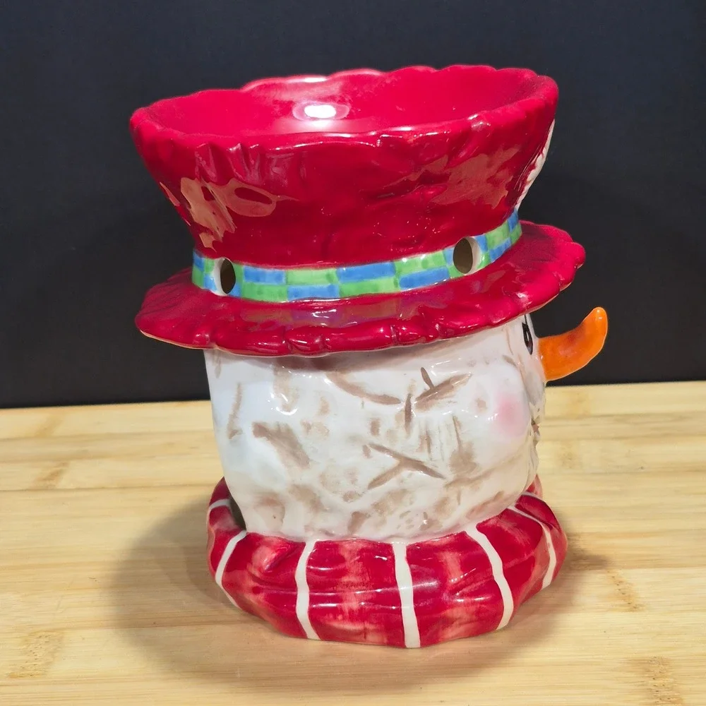 Vtg 2005 Homco Ceramic Patches Snowman Wax Warmer Cottage Holiday Winter Y2K
